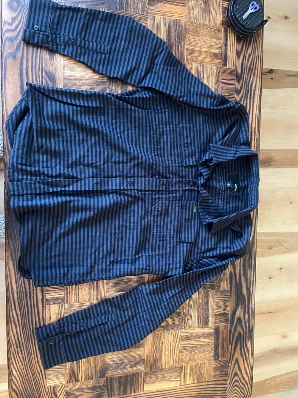 Men's Gray and Black Striped Button-Up Shirt
